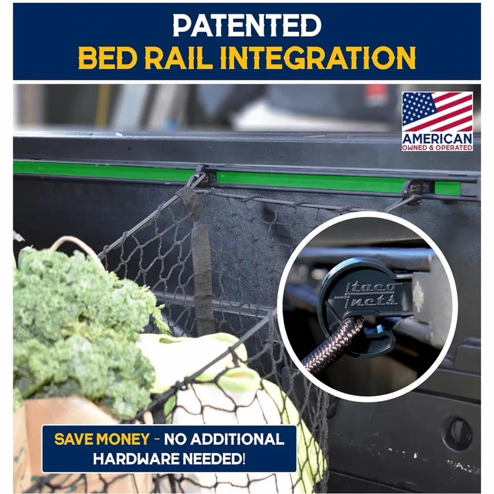 3~Pocket Cargo Net Tacoma Patented Design Premium Truck Bed Organizers & Storage